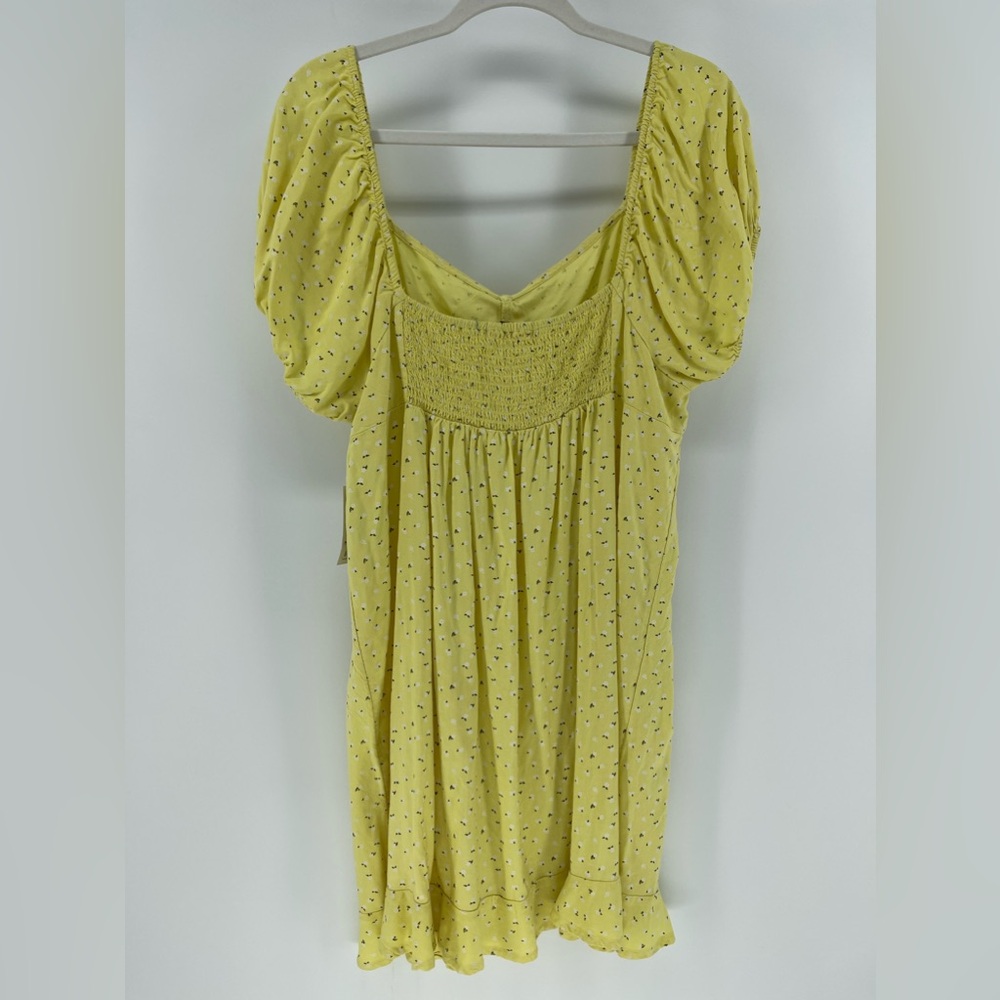 SO Yellow Floral Print Front-Tie Milkmaid Peasant Mini Dress, NWT, Size XL - Picture 5 of 8